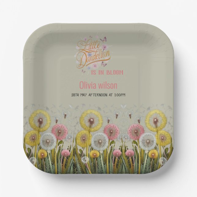 Plato De Papel El pequeño dandelia está en la ducha de bebé en fl (Anverso)