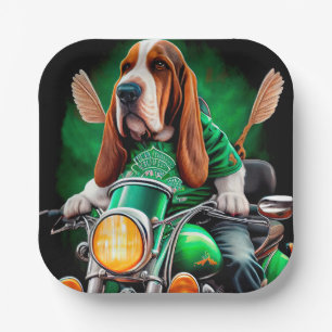 Plato De Papel El perro perrito peruano basset conduciendo bicicl