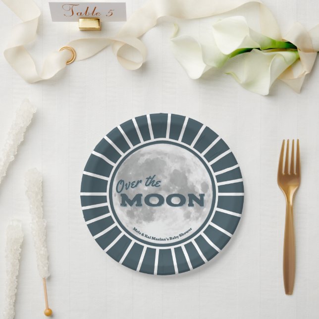 Plato De Papel El Personalizado de Baby Shower Moon Blue (Boda)