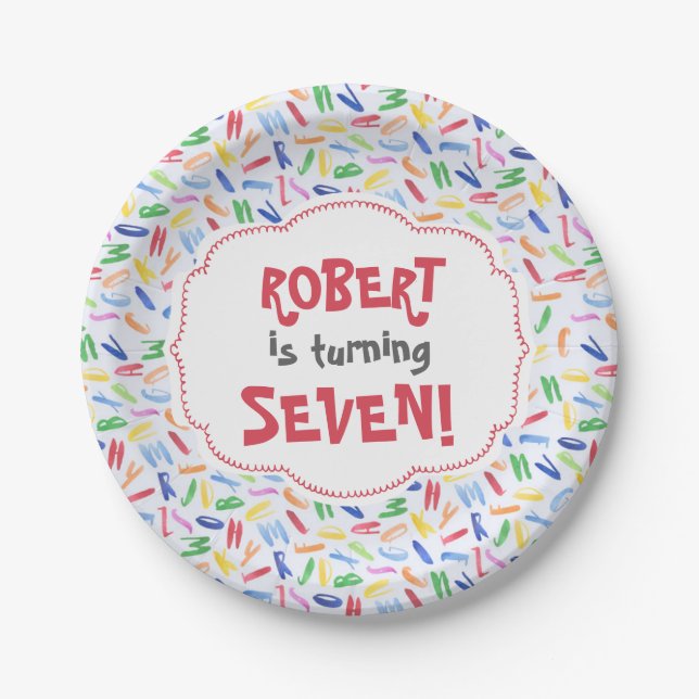 Plato De Papel El personalizado del alfabeto de la acuarela (Anverso)