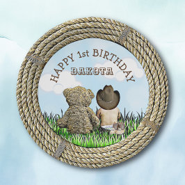 Plato De Papel El primer cumpleaños de Lil' Cowboy y Teddy Bear B