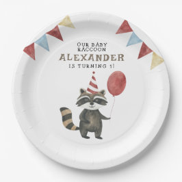 Plato De Papel El primer cumpleaños de nuestro bebé mapache 