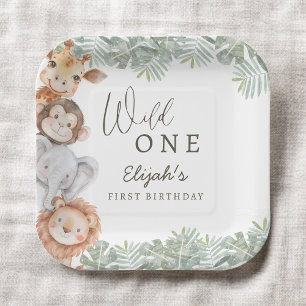 Plato De Papel El primer cumpleaños de Wild One Safari Boy
