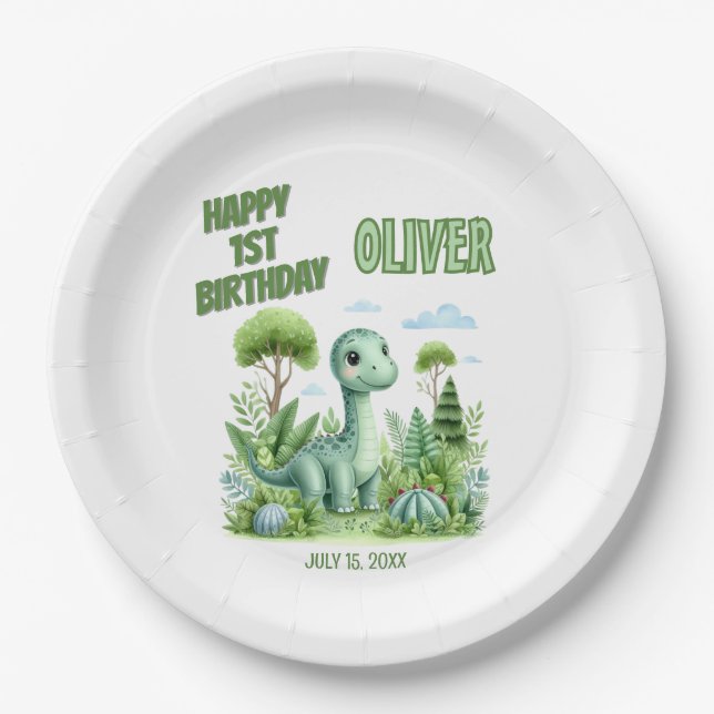 Plato De Papel El primer cumpleaños del bebé dinosaurio (Anverso)