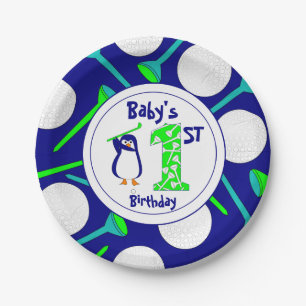 Plato De Papel El primer cumpleaños del bebé Golfing del pingü