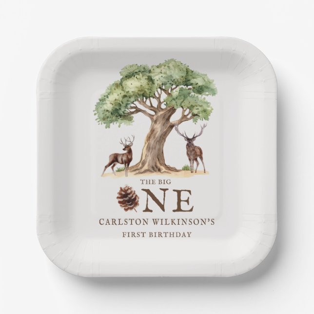 Plato De Papel El Primer Cumpleaños del Gran UNO Ciervo del Bosqu (Anverso)