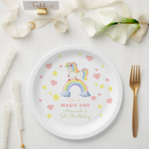 Plato De Papel El primer cumpleaños del Unicorn Rainbow Magic