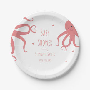 Plato De Papel El pulpo diminuto Baby Shower rosado