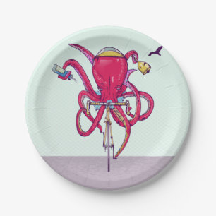 Plato De Papel El pulpo en bicicleta