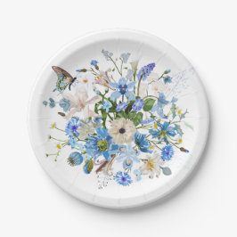 Plato De Papel El ramo de los jardines y las flores azules tropic