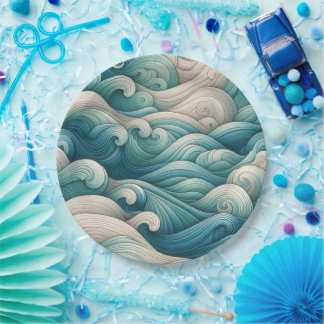 Plato De Papel El remolino de olas del océano del estudio en casa