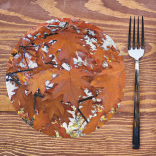 Plato De Papel El roble otoñal deja flores