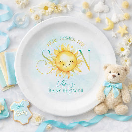 Plato De Papel El sol limpio aquí viene el Baby Shower del hijo