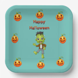 Plato De Papel El tema de Halloween de Little Frankenstein.