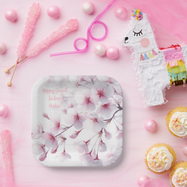 Plato De Papel El tema de la floración del cerezo personalizado (Fiesta)