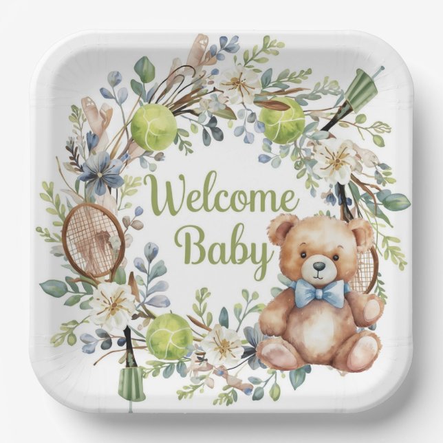 Plato De Papel El tema del tenis Baby Shower para el Fiesta Baby  (Anverso)