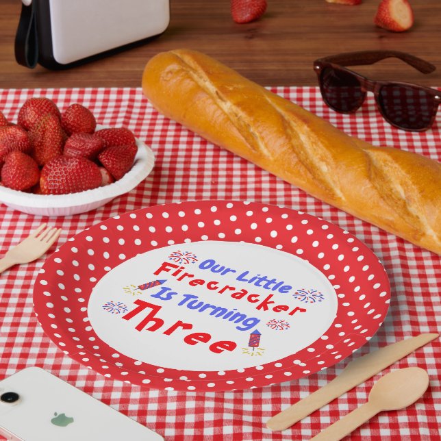 Plato De Papel El tercer cumpleaños de Little Firecracker (Picnic)