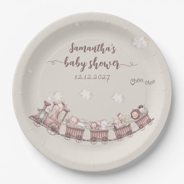 Plato De Papel El tren de los animales de Safari (Anverso)