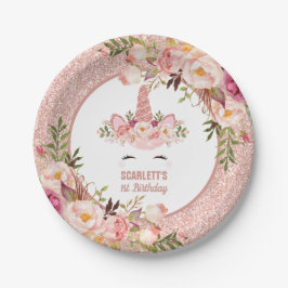 Plato De Papel El unicornio color de rosa femenino/la acuarela