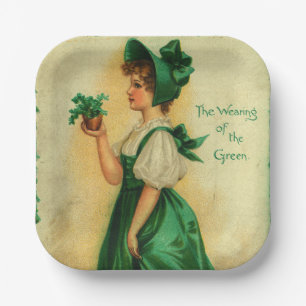 Plato De Papel "El uso del verde" tarjeta vintage, 1907