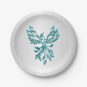 Plato De Papel El verde azulado Fénix azul se levanta sobre la pl