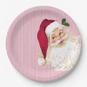 Plato De Papel El viejo Santa Claus Fashion Cranberry Stripe