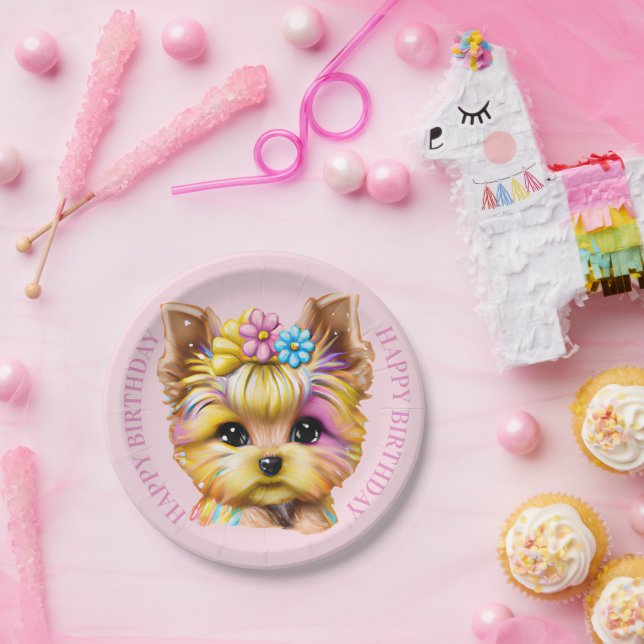 Plato De Papel El yorkie dulce y adorable (Fiesta)