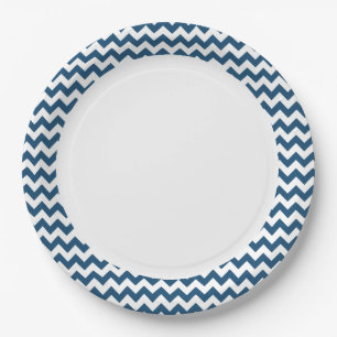 Plato De Papel El zigzag de los azules marinos raya el modelo de