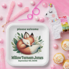 Plato De Papel El zorro aburrido se queda dormido en Baby Shower 