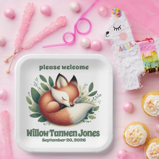 Plato De Papel El zorro aburrido se queda dormido en Baby Shower  (Fiesta)