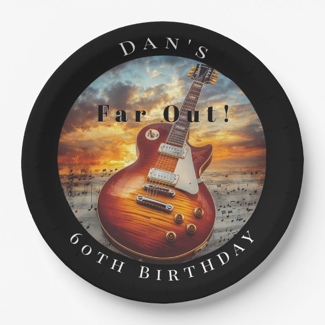 Plato De Papel Electric Guitar Ocean Sunset Music Notes (Anverso)
