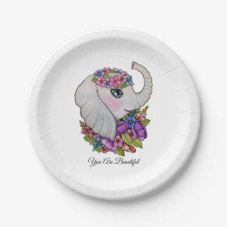 Plato De Papel Elefante acuarela con flores silvestres