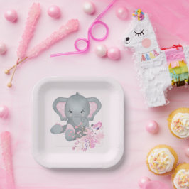 Plato De Papel Elefante adorable en acuarela 