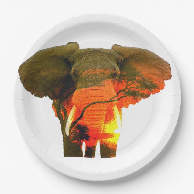 Plato De Papel Elefante africano al atardecer de Serengeti (Anverso)