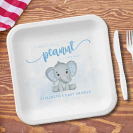 Plato De Papel Elefante azul bebé Baby Shower de cacahuete