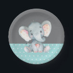 Plato De Papel Elefante Baby Shower Aqua Turquesa Verde azulada y<br><div class="desc">Placa de papel gris y turquesa Verde azulada de Baby Shower Aqua para elefantes</div>