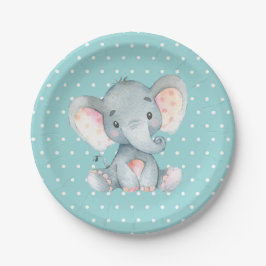 Plato De Papel Elefante Baby Shower Aqua Turquoise Verde azulado