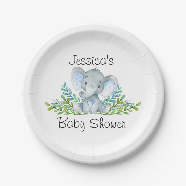 Plato De Papel Elefante Baby Shower, primera fiesta de cumpleaños (Anverso)