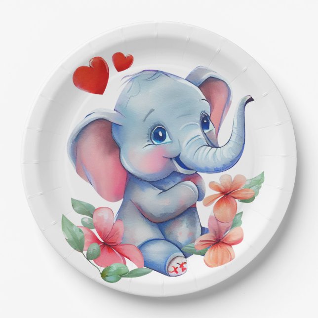 Plato De Papel Elefante bebé (Anverso)