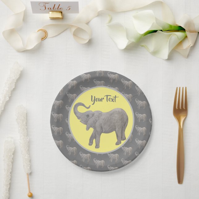 Plato De Papel Elefante bebé (Boda)