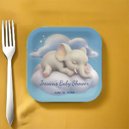 Plato De Papel Elefante Bebé En El Baby Shower De Las Nubes