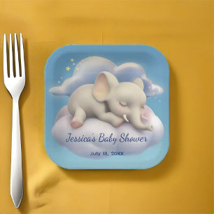 Plato De Papel Elefante Bebé En El Baby Shower De Las Nubes