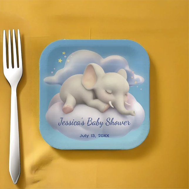 Plato De Papel Elefante Bebé En El Baby Shower De Las Nubes (Subido por el creador)