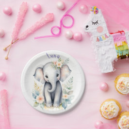 Plato De Papel Elefante bebé floreciente
