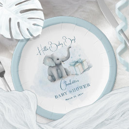 Plato De Papel Elefante bebé Hola niño bebé Baby Shower azul