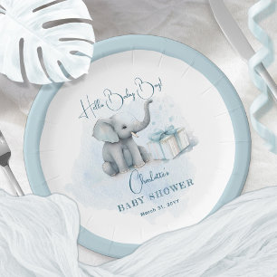 Plato De Papel Elefante bebé Hola niño bebé Baby Shower azul