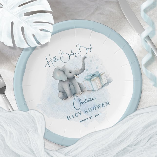 Plato De Papel Elefante bebé Hola niño bebé Baby Shower azul (Subido por el creador)