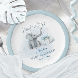 Plato De Papel Elefante bebé Hola Niño Niño Bebé Azul Espolvorear