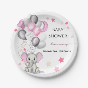 Plato De Papel Elefante bebé lindo con Chica de globos Baby Show