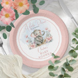 Plato De Papel Elefante Bebé Una Pequeña Ducha Floral Chica De Ma<br><div class="desc">Un dulce elefante bebé enclavado cozily entre las flores "A Little Peanut is On Her Way" diseño de Baby Shower.</div>
